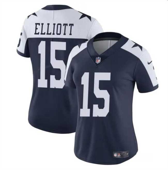 Women%27s Dallas Cowboys #15 Ezekiel Elliott Navy White Vapor Thanksgiving Limited Football Stitched Jersey Dzhi
